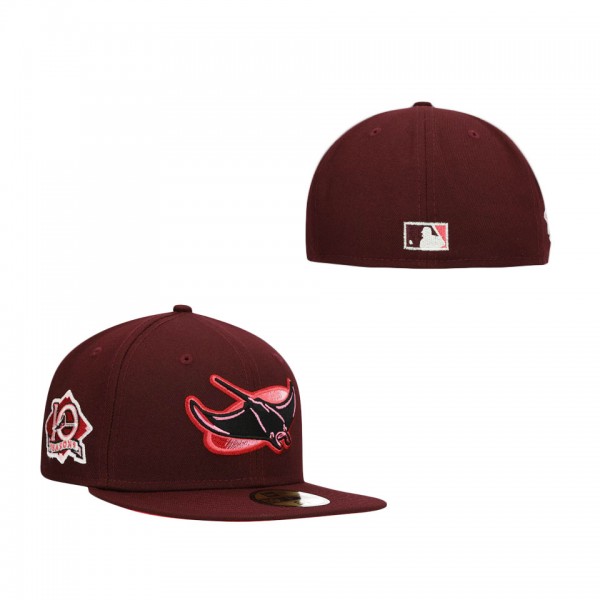 Tampa Bay Rays New Era 10 Seasons Color Fam Lava Red Undervisor 59FIFTY Fitted Hat Maroon