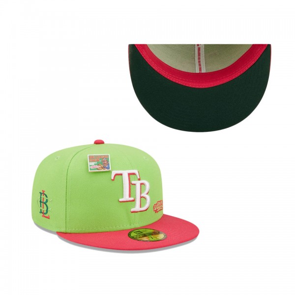 Men's Tampa Bay Rays New Era Pink Green MLB X Big League Chew Wild Pitch Watermelon Flavor Pack 59FIFTY Fitted Hat