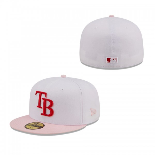Men's Tampa Bay Rays New Era White Pink Scarlet Undervisor 59FIFTY Fitted Hat