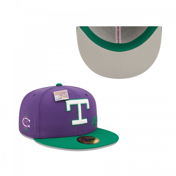 Men's Texas Rangers New Era Purple Green MLB X Big League Chew Ground Ball Grape Flavor Pack 59FIFTY Fitted Hat