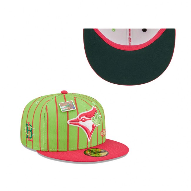Men's Toronto Blue Jays New Era Pink Green MLB X Big League Chew Wild Pitch Watermelon Flavor Pack 59FIFTY Fitted Hat