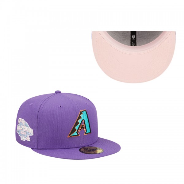 Arizona Diamondbacks Purple Pop Sweatband Undervisor 2001 MLB World Series Cooperstown Collection 59FIFTY Fitted Hat