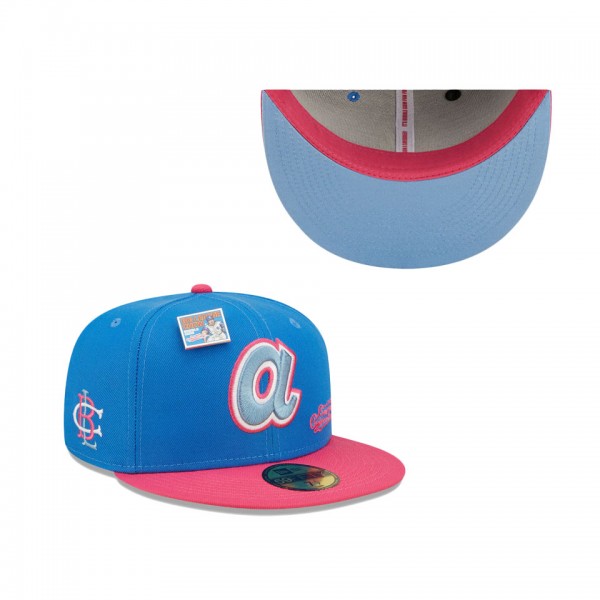 Men's Atlanta Braves New Era Blue Pink MLB X Big League Chew Curveball Cotton Candy Flavor Pack 59FIFTY Fitted Hat
