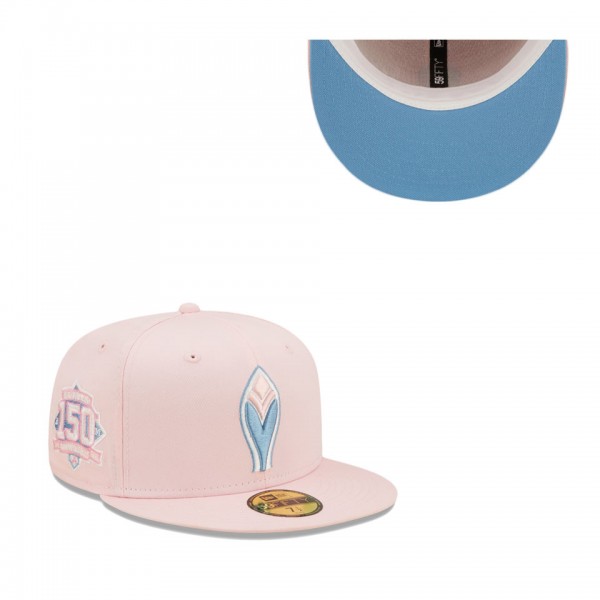 Men's Atlanta Braves Pink Sky Blue 150th Anniversary Undervisor 59FIFTY Fitted Hat