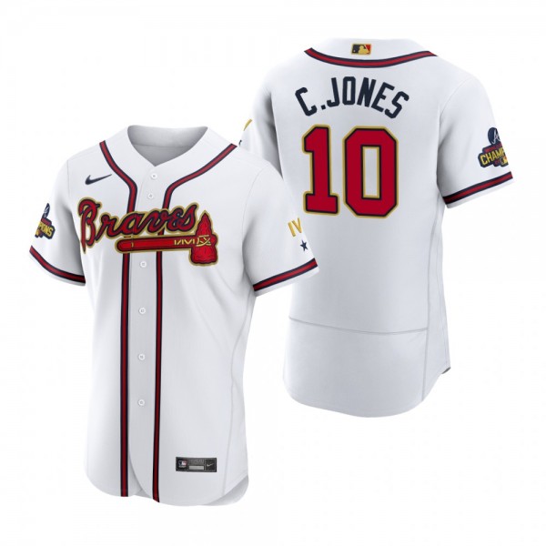 Atlanta Braves Chipper Jones White 2022 Gold Program Authentic Jersey