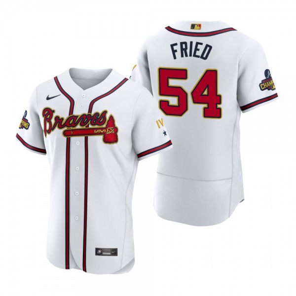 Atlanta Braves Max Fried White 2022 Gold Program Authentic Jersey