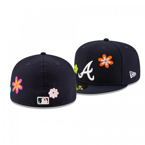 Atlanta Braves Chain Stitch Floral Navy 59FIFTY Fitted Hat