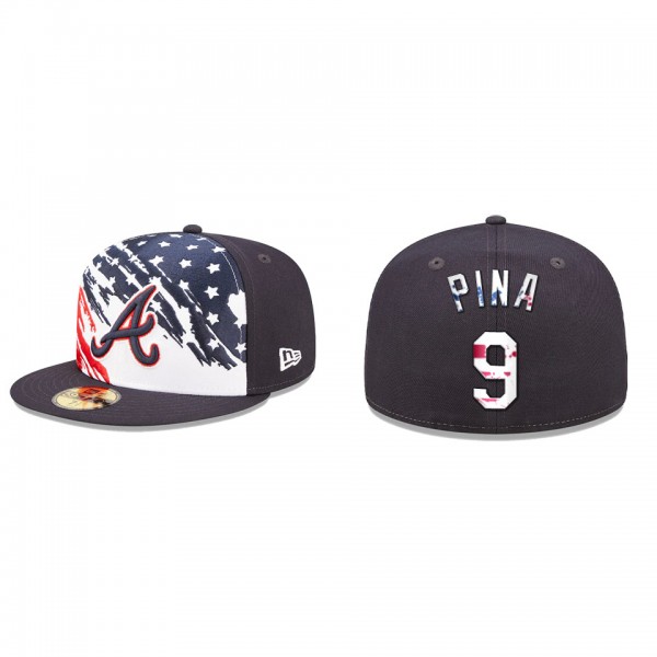Manny Pina Atlanta Braves Navy 2022 4th Of July Stars Stripes On-Field 59FIFTY Fitted Hat