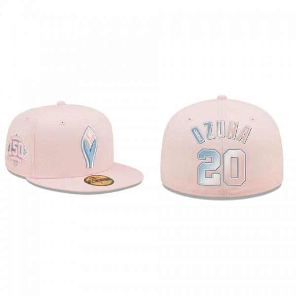 Marcell Ozuna Atlanta Braves Pink 150th Anniversary Undervisor 59FIFTY Fitted Hat