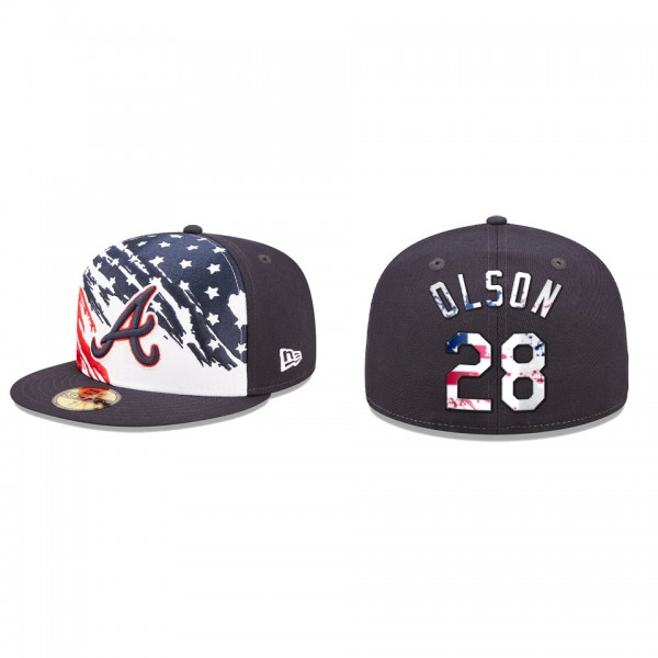 Matt Olson Atlanta Braves Navy 2022 4th Of July Stars Stripes On-Field 59FIFTY Fitted Hat