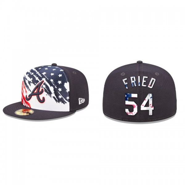 Max Fried Atlanta Braves Navy 2022 4th Of July Stars Stripes On-Field 59FIFTY Fitted Hat