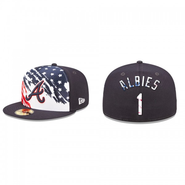 Ozzie Albies Atlanta Braves Navy 2022 4th Of July Stars Stripes On-Field 59FIFTY Fitted Hat