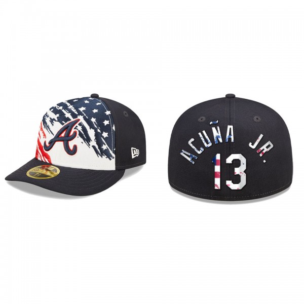 Ronald Acuna Jr. Atlanta Braves Navy 2022 4th Of July Stars Stripes Low Profile 59FIFTY Fitted Hat
