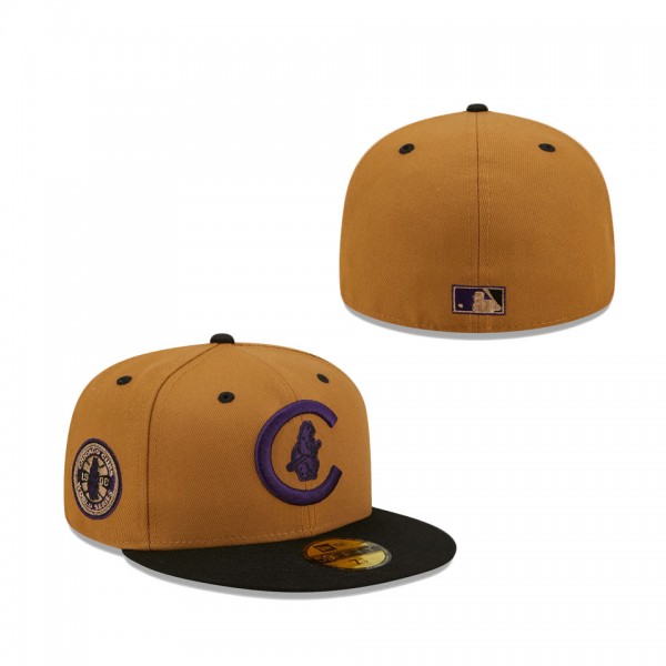 Chicago Cubs New Era 1908 World Series Cooperstown Collection Purple Undervisor 59FIFTY Fitted Hat Tan Black