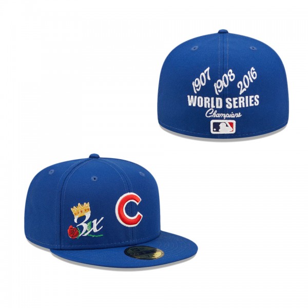 Chicago Cubs Royal 3x World Series Champions Crown 59FIFTY Fitted Hat