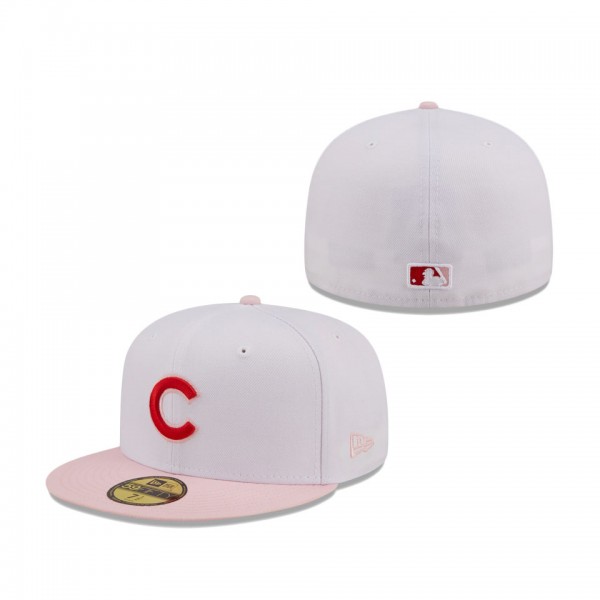 Chicago Cubs New Era Scarlet Undervisor 59FIFTY Fitted Hat White Pink