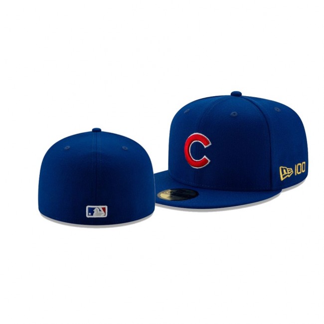 Men's Chicago Cubs New Era 100th Anniversary Blue Team Color 59FIFTY Fitted Hat