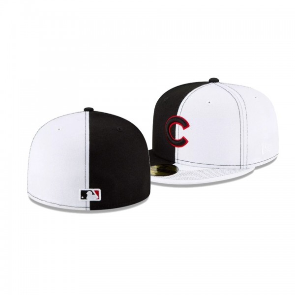 Men's Chicago Cubs New Era 100th Anniversary White Black Split Crown 59FIFTY Fitted Hat