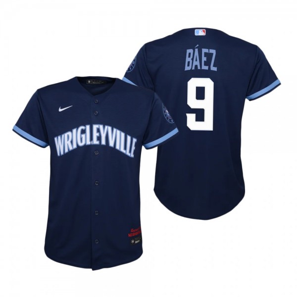 Youth Chicago Cubs Javier Baez Nike Navy 2021 City Connect Replica Jersey