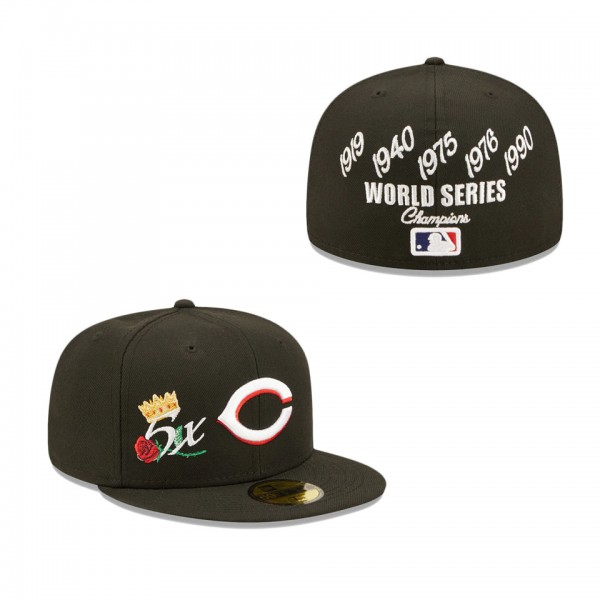 Cincinnati Reds Black 5x World Series Champions Crown 59FIFTY Fitted Hat