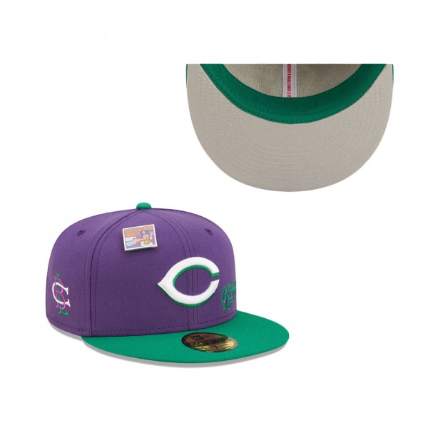 Men's Cincinnati Reds New Era Purple Green MLB X Big League Chew Ground Ball Grape Flavor Pack 59FIFTY Fitted Hat