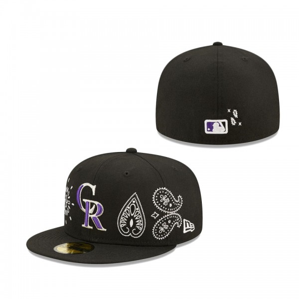 Men's Colorado Rockies New Era Black Paisley Elements 59FIFTY Fitted Hat