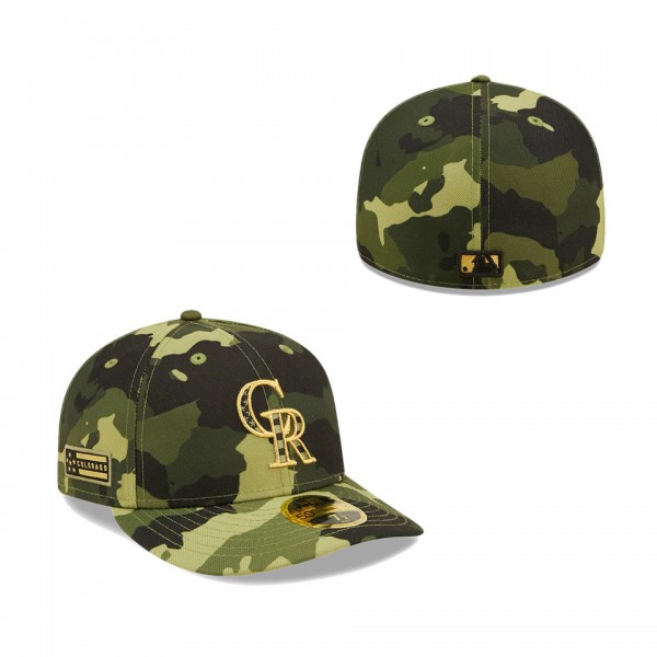 Men's Colorado Rockies New Era Camo 2022 Armed Forces Day On-Field Low Profile 59FIFTY Hat