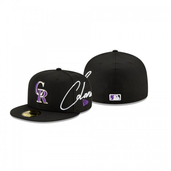 Men's Colorado Rockies Cursive Black 59FIFTY Fitted Hat