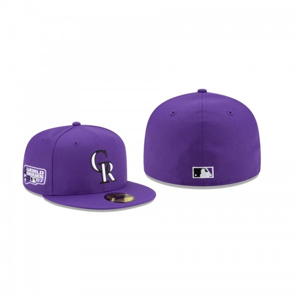 Men's Colorado Rockies Floral Under Visor Purple Authentic 2007 World Series 59FIFTY Fitted Hat