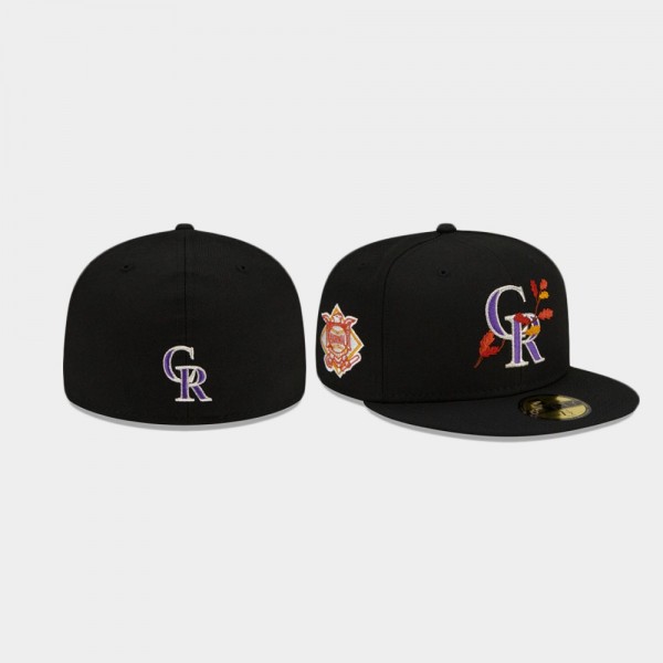 Colorado Rockies Leafy Front Black 59FIFTY Fitted Hat