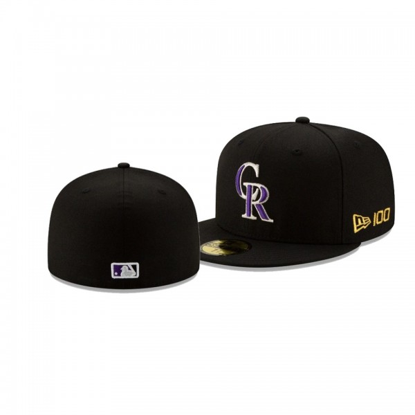 Men's Colorado Rockies New Era 100th Anniversary Black Team Color 59FIFTY Fitted Hat