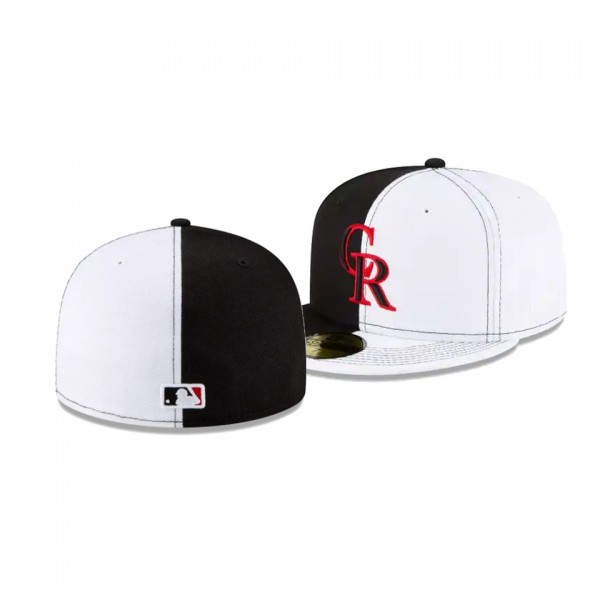 Men's Colorado Rockies New Era 100th Anniversary White Black Split Crown 59FIFTY Fitted Hat