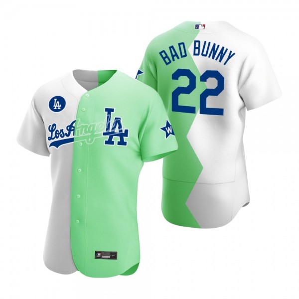 Los Angeles Dodgers Bad Bunny Authentic White Green 2022 Celebrity Softball Game Jersey