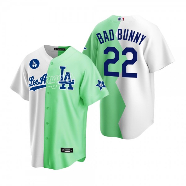 Los Angeles Dodgers Bad Bunny White Green 2022 MLB All-Star Celebrity Softball Game Split Jersey
