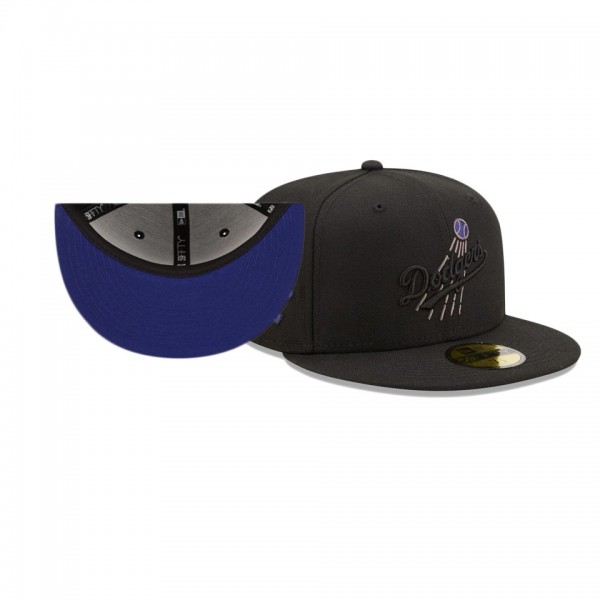Los Angeles Dodgers Blackout Pop Undervisor Black 100th Anniversary Patch 59FIFTY Hat