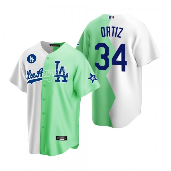 Los Angeles Dodgers David Ortiz White Green 2022 Celebrity Softball Game Split Jersey
