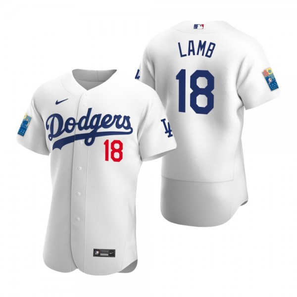 Los Angeles Dodgers Jake Lamb Authentic White Dodger Stadium 60th Anniversary Jersey