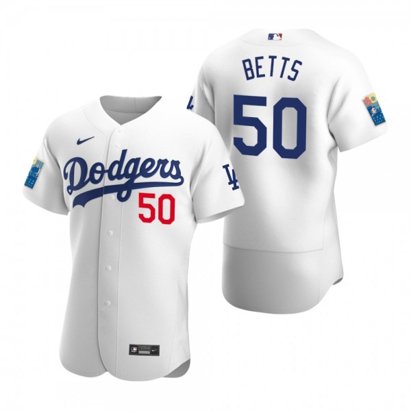 Los Angeles Dodgers Mookie Betts Authentic White Dodger Stadium 60th Anniversary Jersey