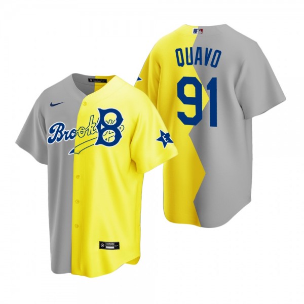 Brooklyn Dodgers Quavo Gray Yellow 2022 Celebrity Softball Game Split Jersey