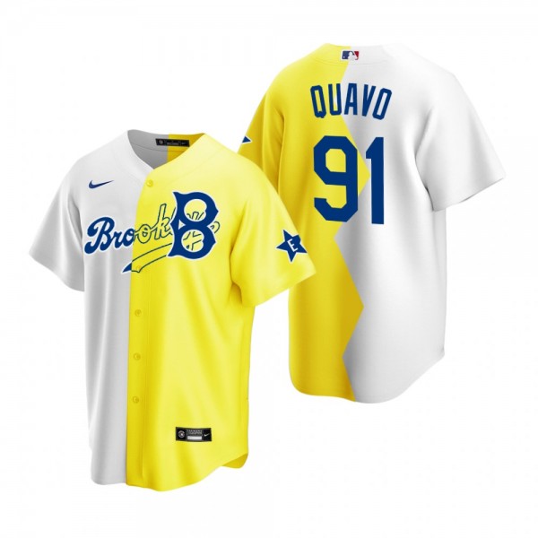 Brooklyn Dodgers Quavo White Yellow 2022 MLB All-Star Celebrity Softball Game Split Jersey