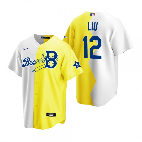 Brooklyn Dodgers Simu Liu White Yellow 2022 MLB All-Star Celebrity Softball Game Split Jersey