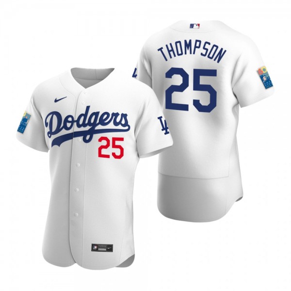 Los Angeles Dodgers Trayce Thompson Authentic White Dodger Stadium 60th Anniversary Jersey
