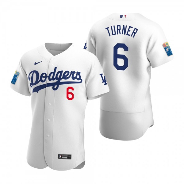 Los Angeles Dodgers Trea Turner Authentic White Dodger Stadium 60th Anniversary Jersey