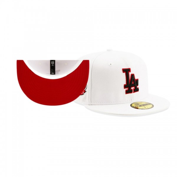 Los Angeles Dodgers Red Undervisor White 1st World Series Championship Patch 59FIFTY Hat