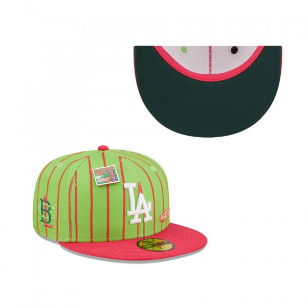 Men's Los Angeles Dodgers New Era Pink Green MLB X Big League Chew Wild Pitch Watermelon Flavor Pack 59FIFTY Fitted Hat