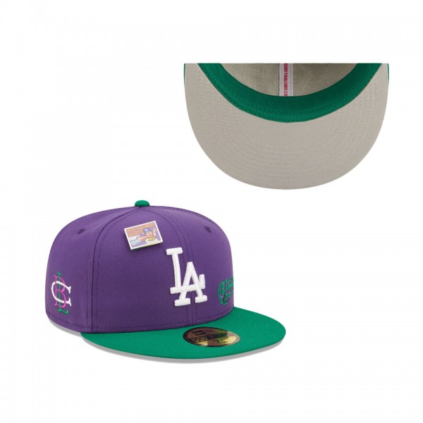 Men's Los Angeles Dodgers New Era Purple Green MLB X Big League Chew Ground Ball Grape Flavor Pack 59FIFTY Fitted Hat