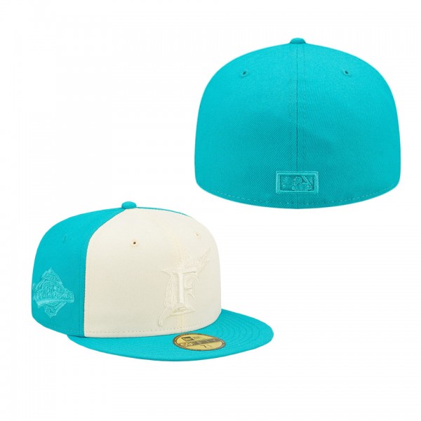 Men's Florida Marlins Cream Teal Cooperstown Collection Tonal Two-Tone 59FIFTY Fitted Hat