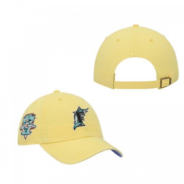Men's Florida Marlins Yellow Cooperstown Collection 10th Anniversary Double Under Clean Up Adjustable Hat