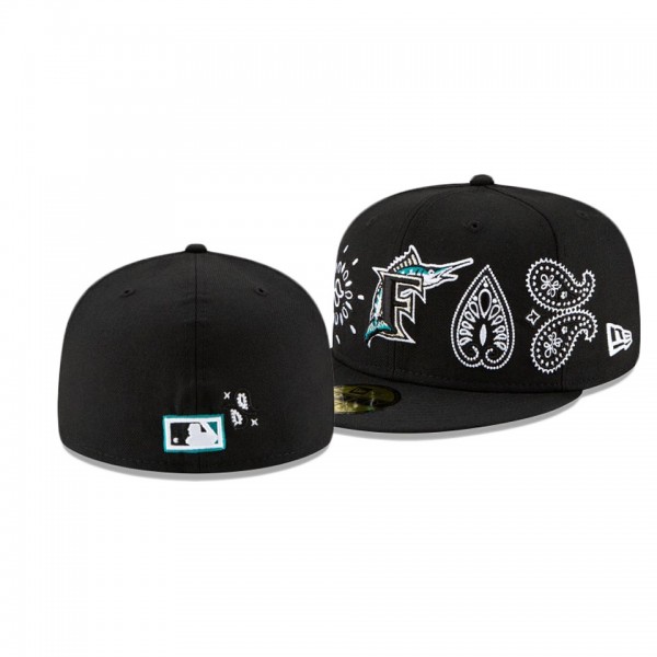 Miami Marlins Paisley Elements Black 59FIFTY Fitted Hat