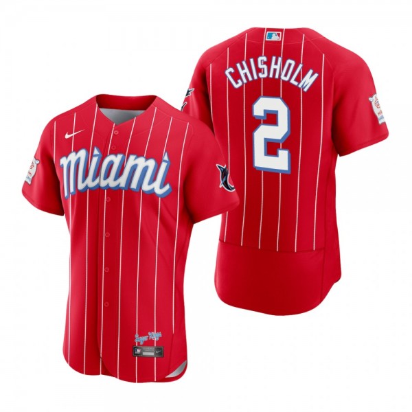 Men's Miami Marlins Jazz Chisholm Red 2021 City Connect Authentic Jersey